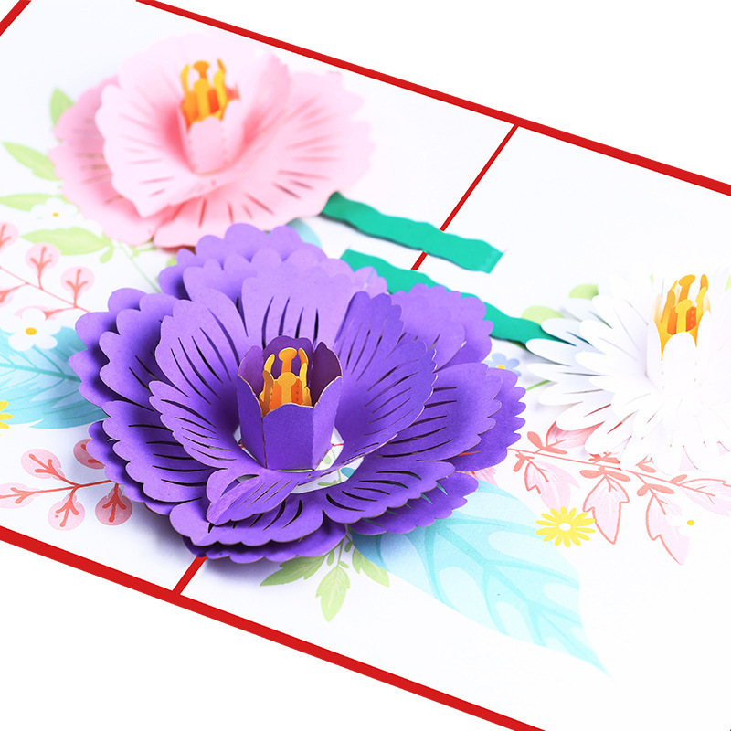 XINDUO color printing 3d three-dimensional flowers hollow paper carving greeting card folding pop-up flower class universal bles