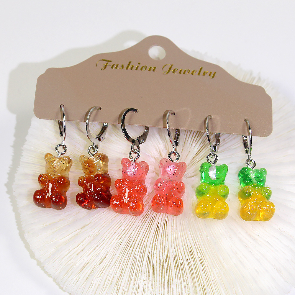 Fashion accessories Candy color Bear necklace set cute girl earrings personality simple