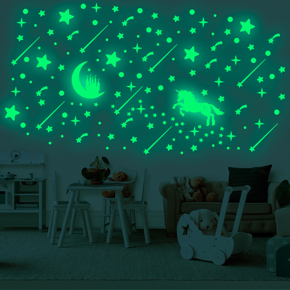 lvfan 3619 Luminous Moon Castle cartoon wall with Stars Meteor fluorescent Children's room decoration stickers