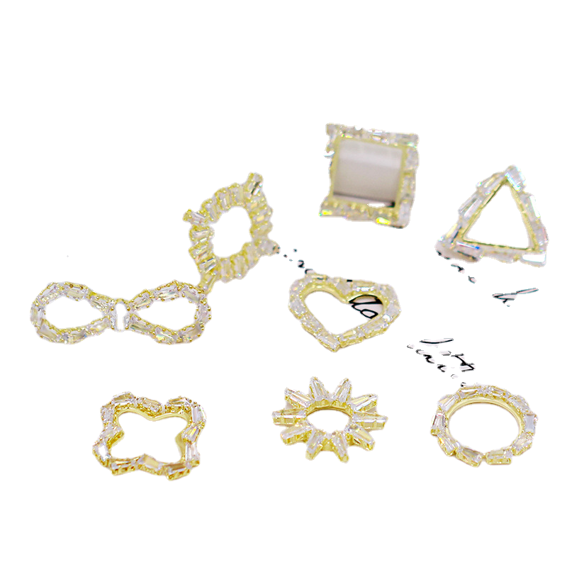 2404 14K gold micro-inset zircon accessories Geometric shape heart square hair Clothing diy