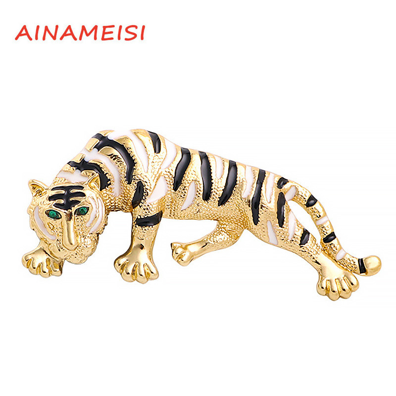 Fashion vintage hand-painted tiger brooch personality men's animal pin clothing accessories wholesale