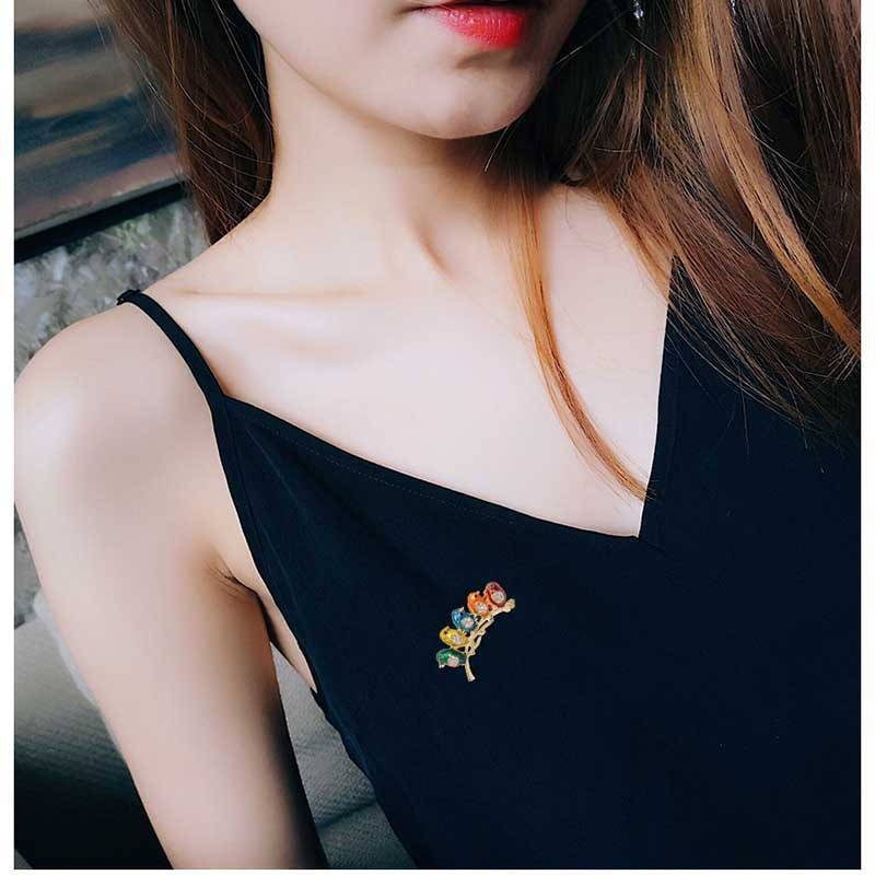 Fashion drop oil enamel sexy five bird branches colorful brooch personality silk scarf accessories wholesale