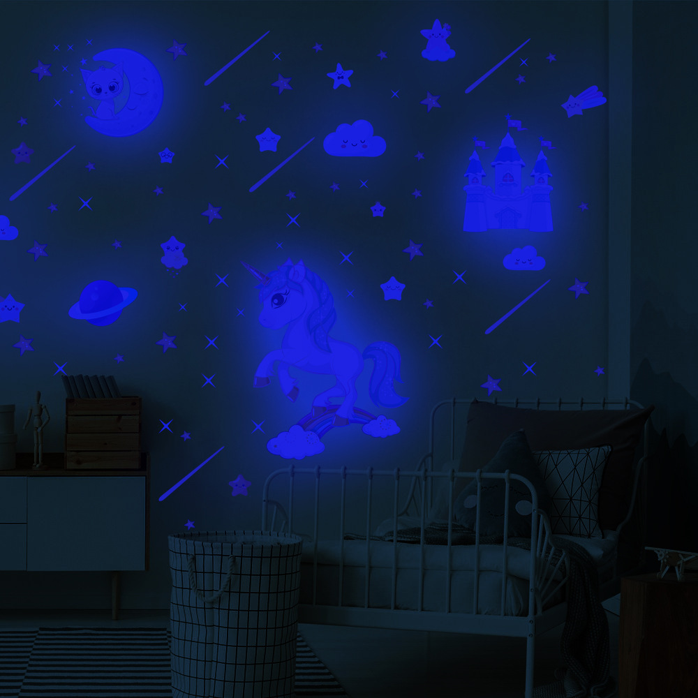 lvfan YGP019 Blue luminous Castle Moon Cloud stars fluorescent children's room cartoon wall stickers