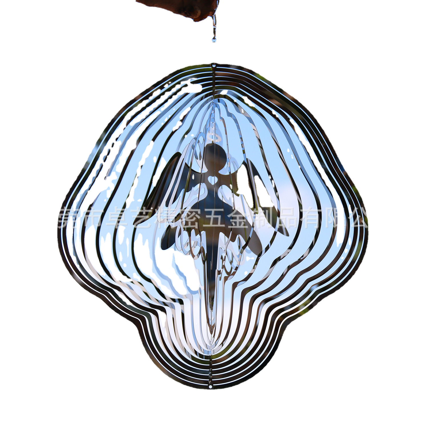 2404 FENGLING Nordic style new 3D rotating pendant garden decoration turntable wind chime mirror stainless steel