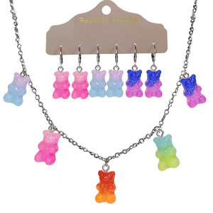 Fashion accessories Candy color Bear necklace set cute girl earrings personality simple