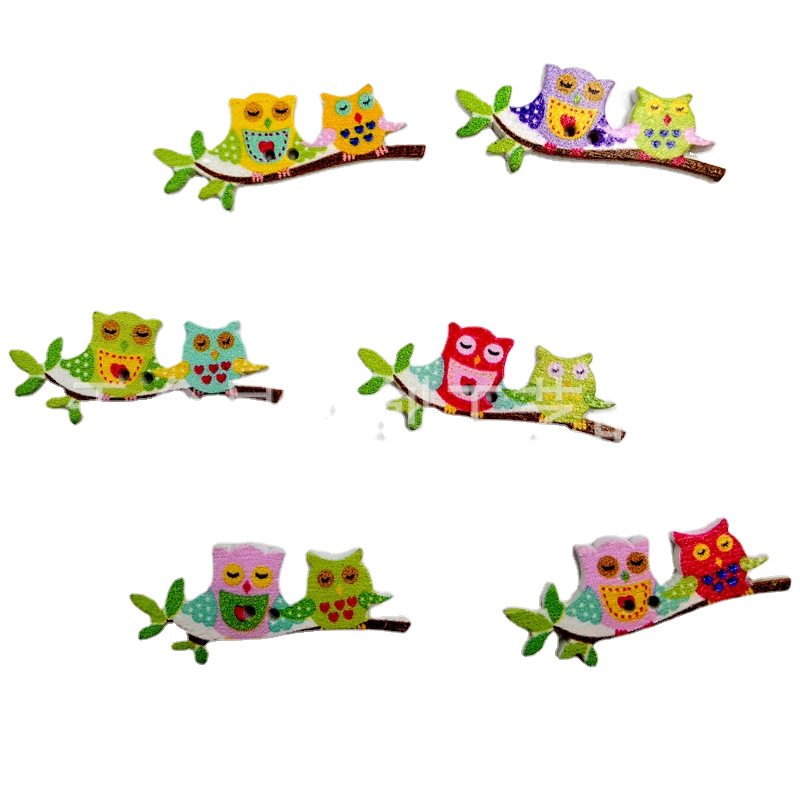 Cute cartoon owl button for children decorative decal material wooden 50 - pack