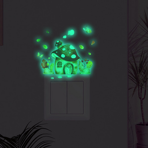 lvfan YGP063 Cross-border glow-in-the-dark mushroom house switch with cartoon fluorescent stickers Children's room bedroom socke