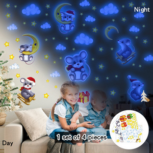 lvfan YGP037 Glow-in-the-dark Moon Mouse stars Cloud Christmas hat cartoon animal fluorescent sticker children's room wall stick