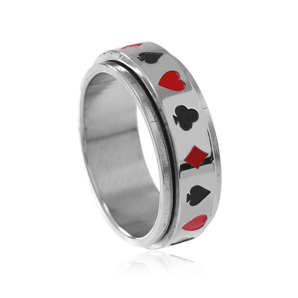 2401 zhongqi   playing card titanium steel ring men's personality hop adjustable pressure relief stainless jewelry