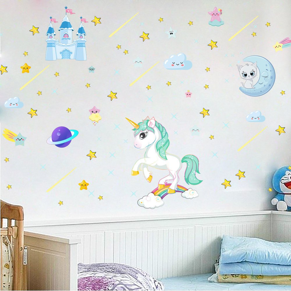 lvfan YGP019 Blue luminous Castle Moon Cloud stars fluorescent children's room cartoon wall stickers