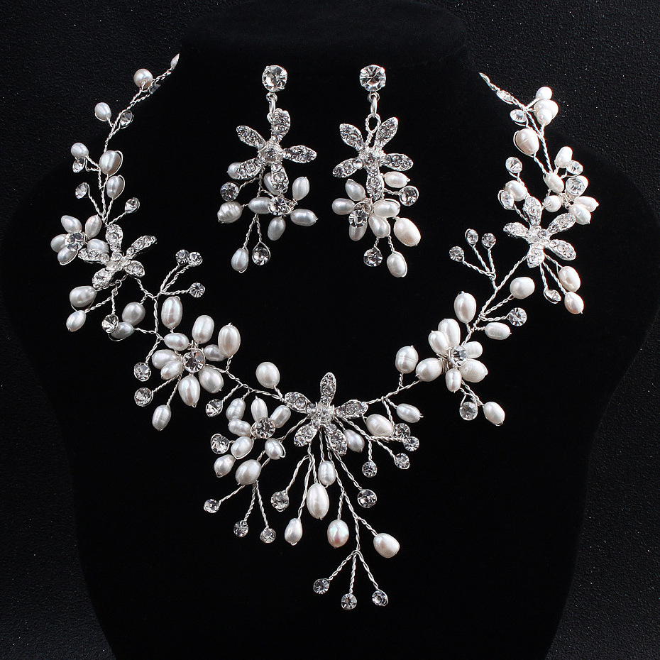 huanhuan Mianeno Jewelry jewelry set bride chain handmade pearl necklace earrings wholesale