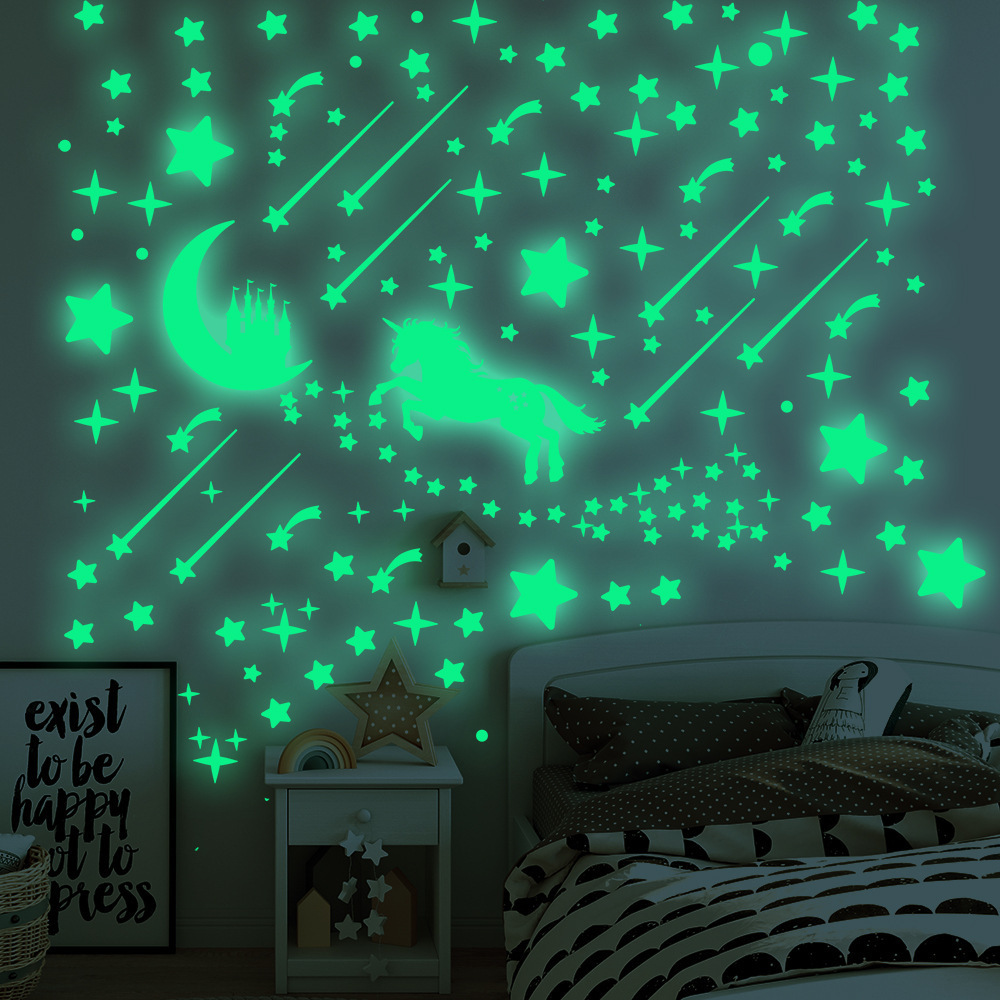 lvfan 3619 Luminous Moon Castle cartoon wall with Stars Meteor fluorescent Children's room decoration stickers