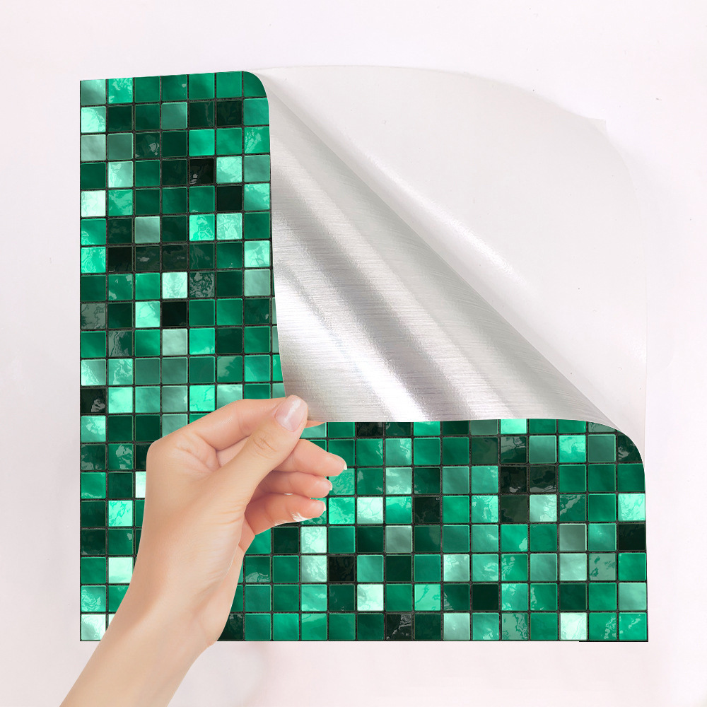 lvfan JS004 Cross Border Green Metallic tile Sticker Self-adhesive DIY wall Floor Kitchen grease sticker