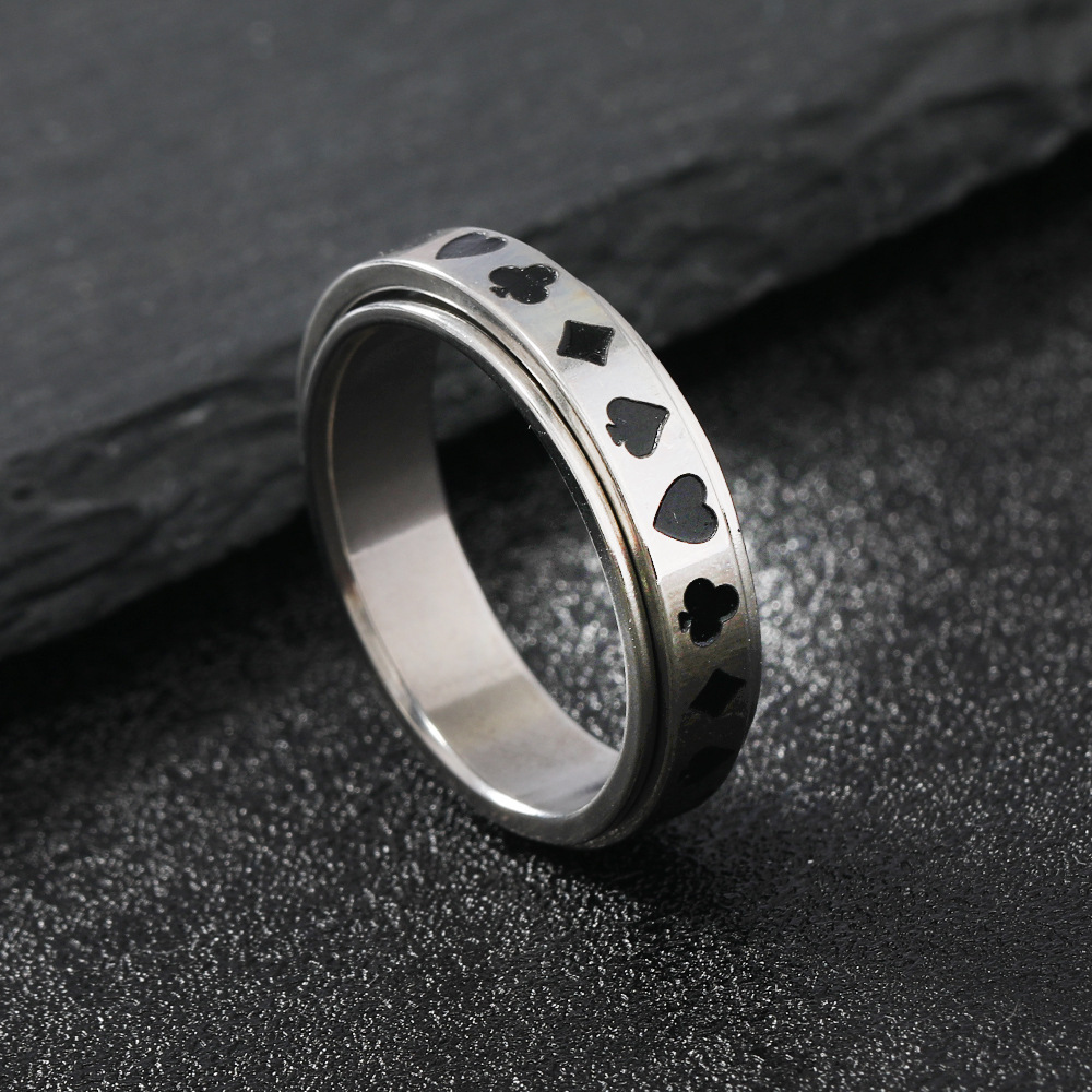 2401 zhongqi   playing card titanium steel ring men's personality hop adjustable pressure relief stainless jewelry