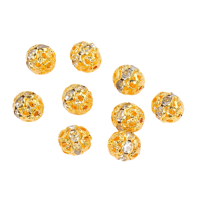 2404 Copper plated 18K gold micro-inlaid rhinestone hollow bead 14K bag color ed loose DIY jewelry accessories