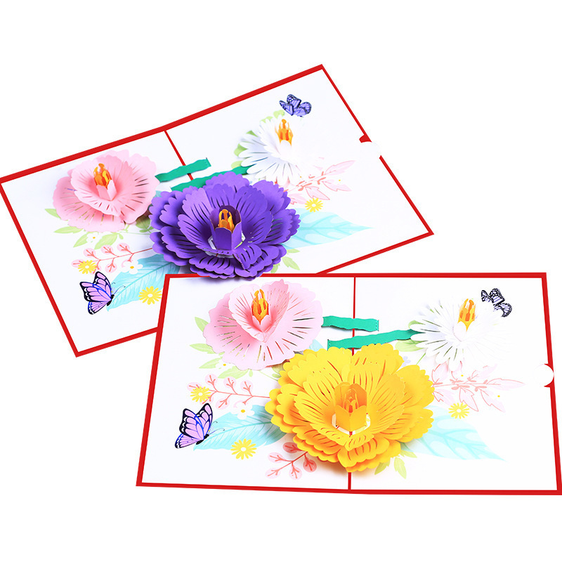 XINDUO color printing 3d three-dimensional flowers hollow paper carving greeting card folding pop-up flower class universal bles