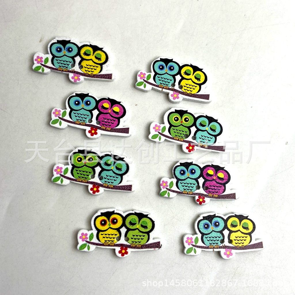 Cute cartoon owl wooden buttons for children decorated with decals