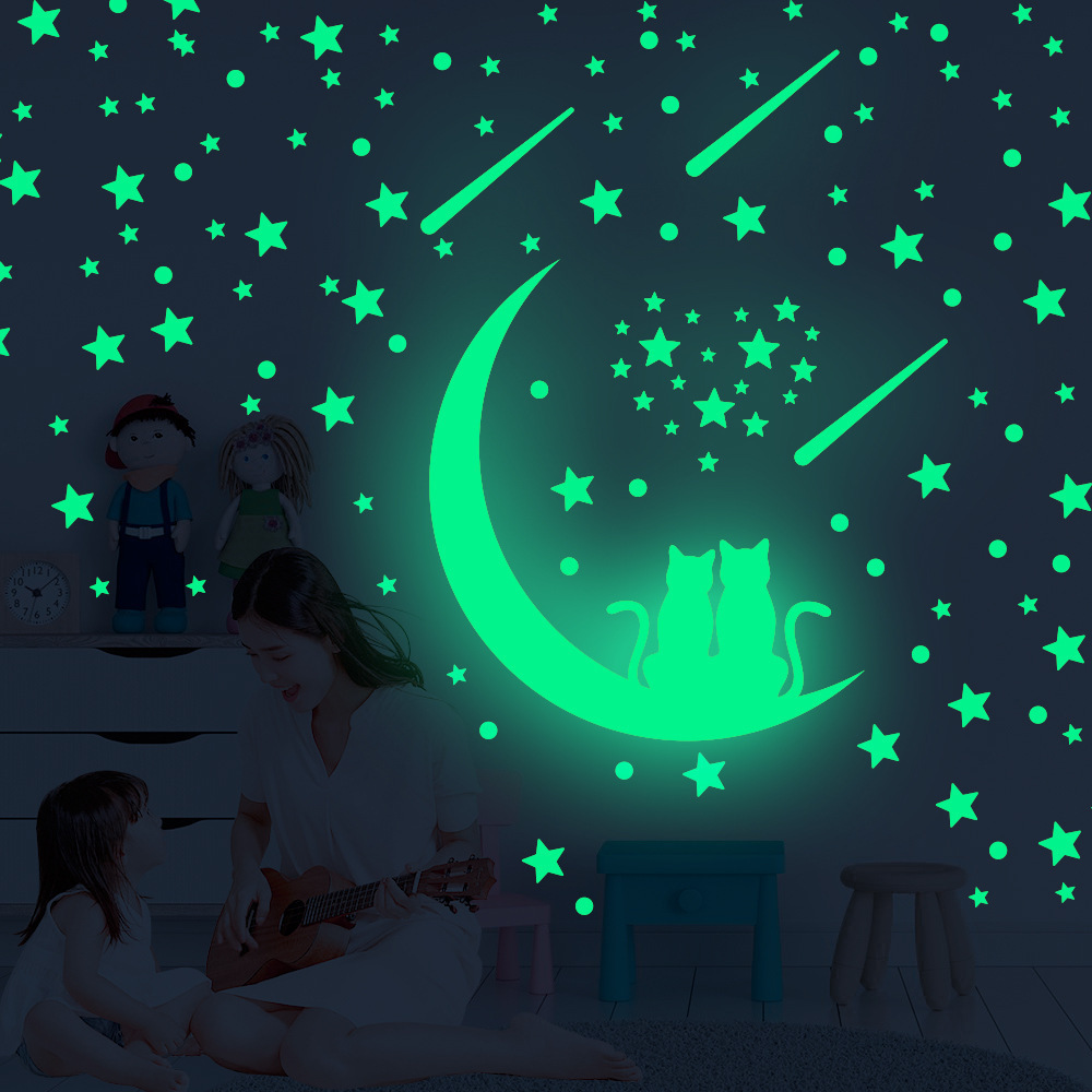 lvfan Valentine's Day moon lovers stars love meteor fluorescent paste DIY cartoon glow-in-the-dark wall stickers