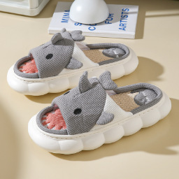 E-commerce Four season linen slippers Women's Summer Home indoor non-slip thick soles stepping on poo outside wear men's summer