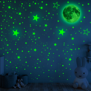 lvfan 1049pcs Green glow-in-the-dark Luminescent Moon stars dot fluorescent stickers self-adhesive cartoon wall