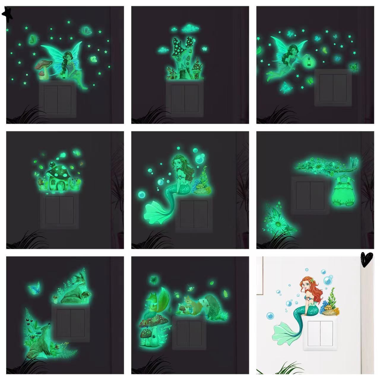 lvfan YGP058-065 Glow-in-the-night cartoon animal Mermaid Flower Fairy switch with PVC self-adhesive DIY fluorescent wall sticke