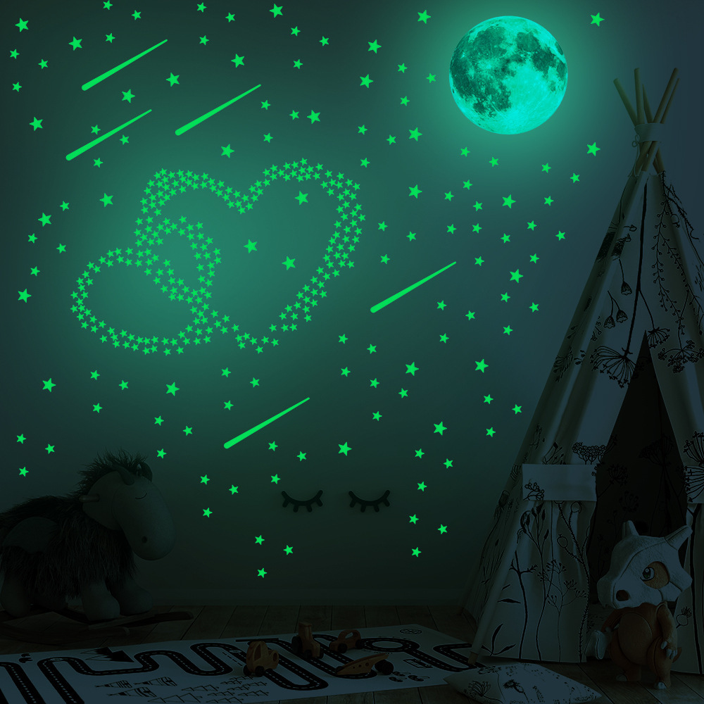 lvfan 30cm Primary color glow-in-the-dark Moon Glow Star Meteor Strip Planet Fluorescent children's room decoration cartoon stic