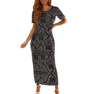 Polynesian Style Formal Church Skirt Suits Plus Size Two Piece Women Shorts Black Dresses for Woman Elegant Office Uniform Dress