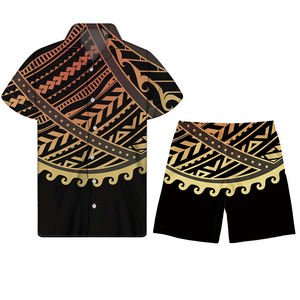 Dropship Polynesian Orange Tribal Print Mens Swimwear & Beachwear Man Custom Name Men Stylish Shirts and Beach Shorts Pants Set