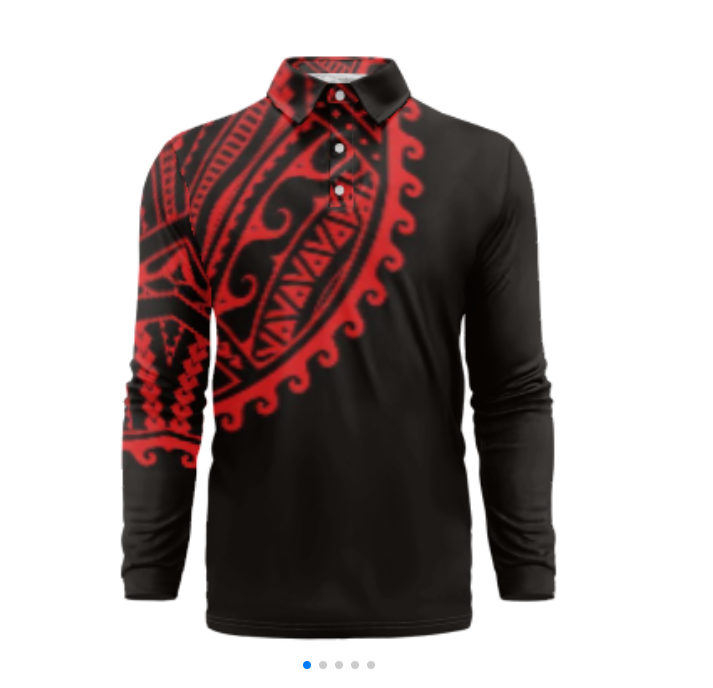 Black red simple style collar printed shirt men tribal polynesian tropical casual polo shirts high quality men cotton polo shirt