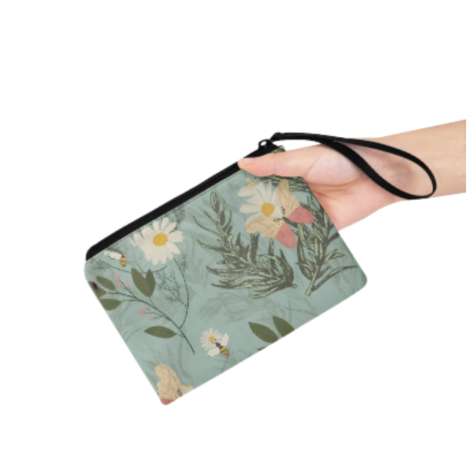 Cheap Wholesale Coin Purses Polyester Canvas Polynesian Hawaiian Leaf Pattern Gift Bag for Small Business Logo Custom Coin Purse