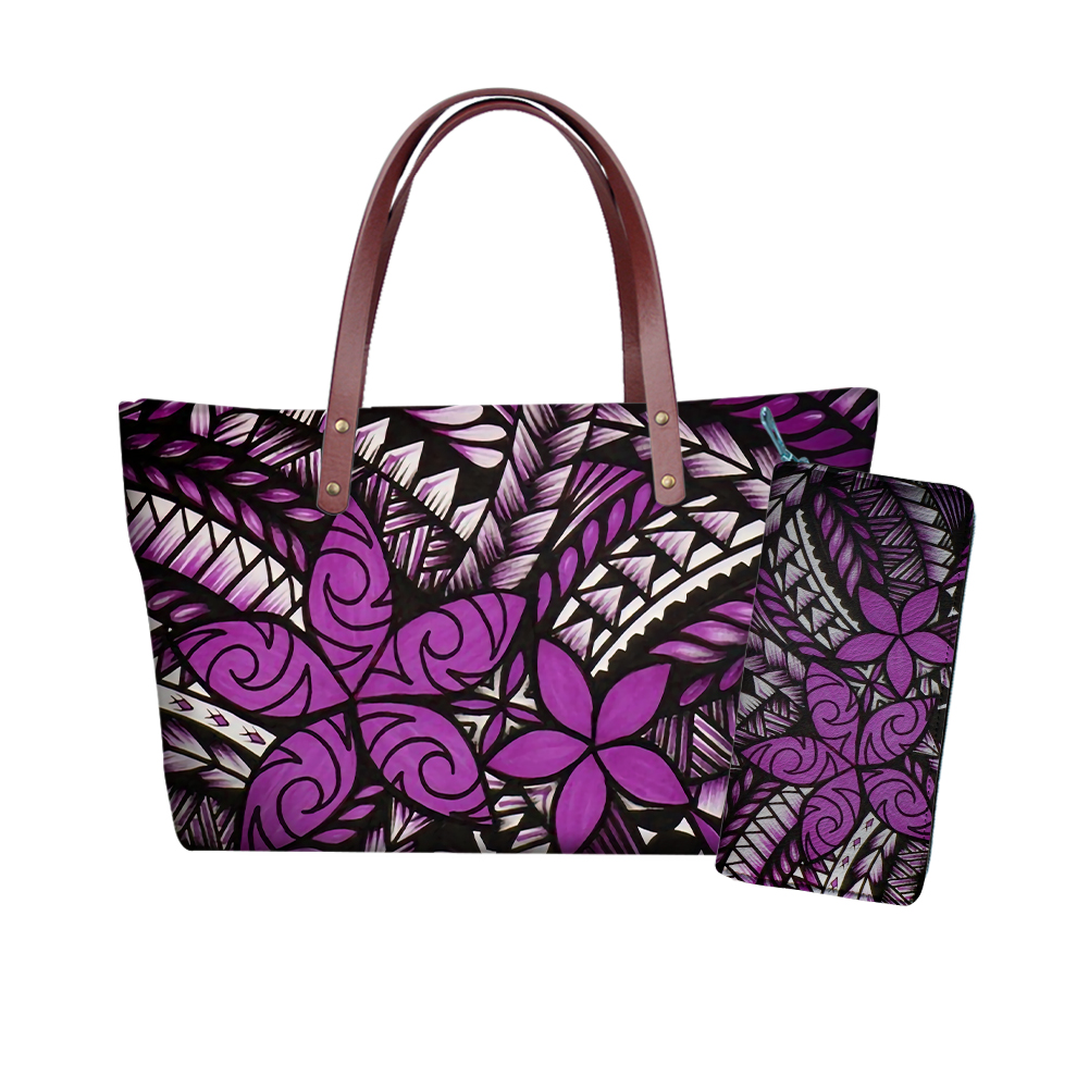 Handbags Wholesale Designer Inspired Polynesian Tribal Hawaiian Purple Handbags For Women Custom Luxury Purses And Handbags Sets