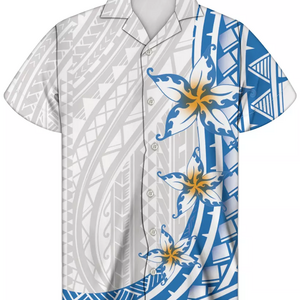 Vintage polynesian print men's shirts hawaiian aloha shirt design floral men clothing custom print button down shirts for men