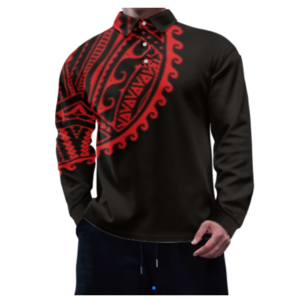 Black red simple style collar printed shirt men tribal polynesian tropical casual polo shirts high quality men cotton polo shirt