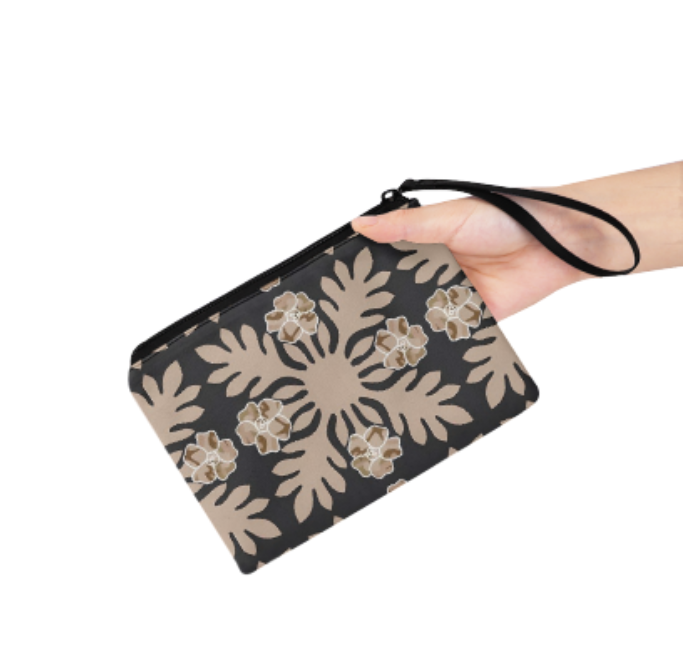 Cheap Wholesale Coin Purses Polyester Canvas Polynesian Hawaiian Leaf Pattern Gift Bag for Small Business Logo Custom Coin Purse