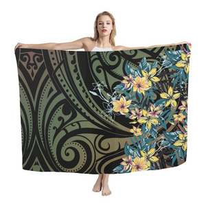 2024 Lavalava Sarong Beachwear Hawaiian Turtle Polynesian Multi Wear Swimsuit Sarong Custom Print Wrap Sarong Cover Up for Women