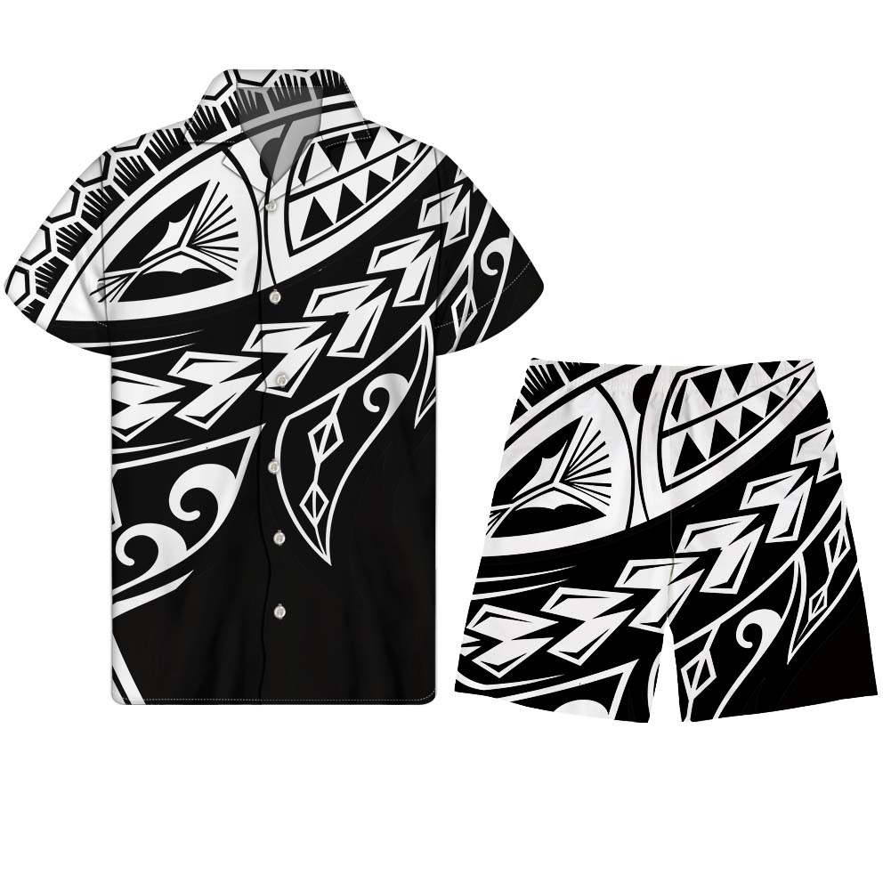 Dropship Polynesian Orange Tribal Print Mens Swimwear & Beachwear Man Custom Name Men Stylish Shirts and Beach Shorts Pants Set