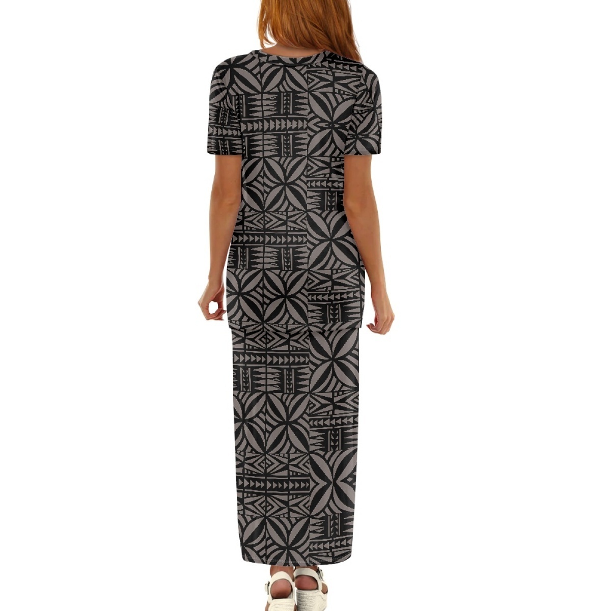 Polynesian Style Formal Church Skirt Suits Plus Size Two Piece Women Shorts Black Dresses for Woman Elegant Office Uniform Dress