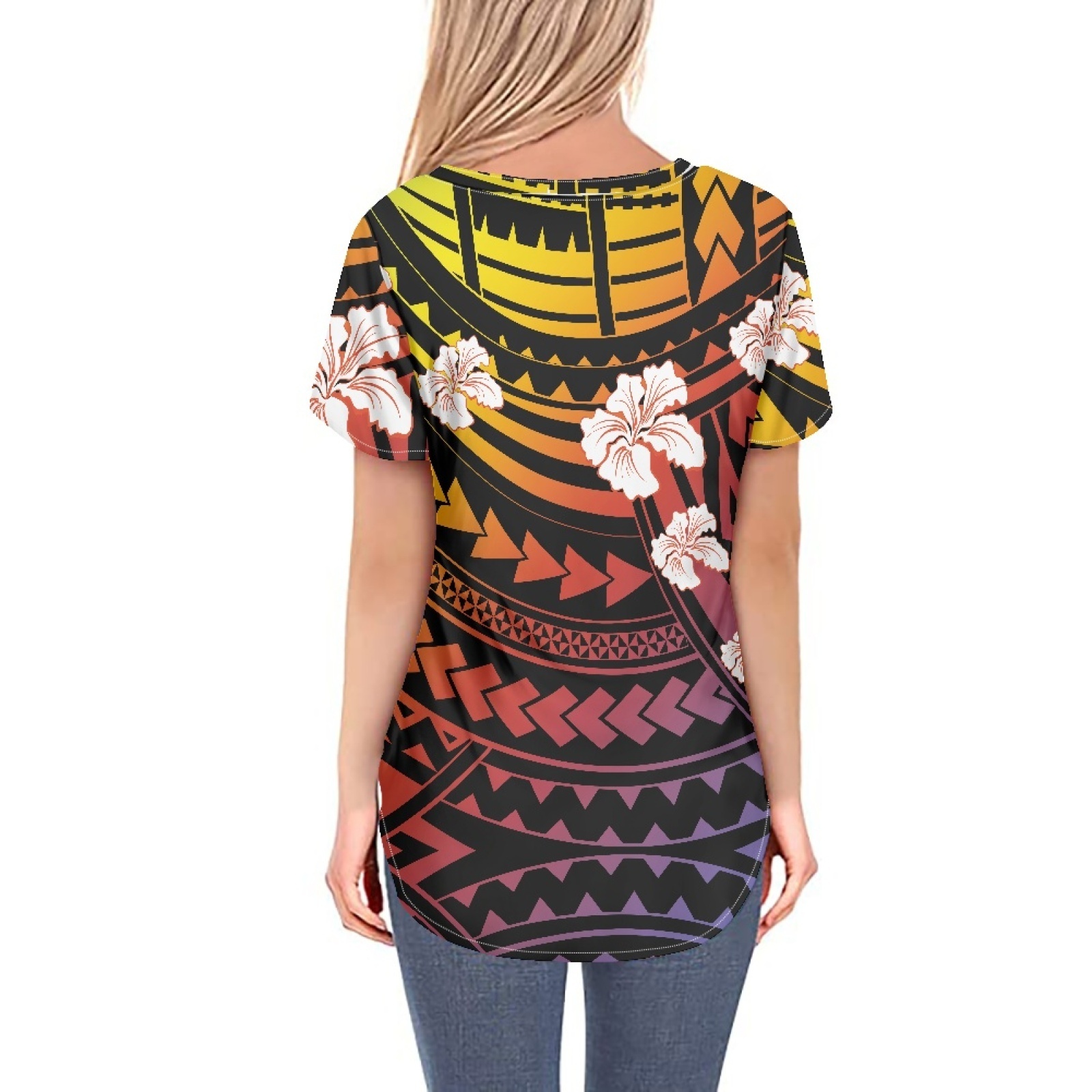 1 MOQ Dropship Custom Design Women's Short Sleeve Tops Full Printing Summer Hawaiian Tribal Print Casual Loose Blouses T Shirts