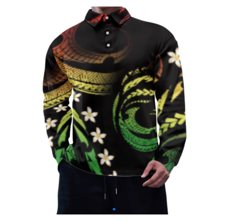 Black red simple style collar printed shirt men tribal polynesian tropical casual polo shirts high quality men cotton polo shirt