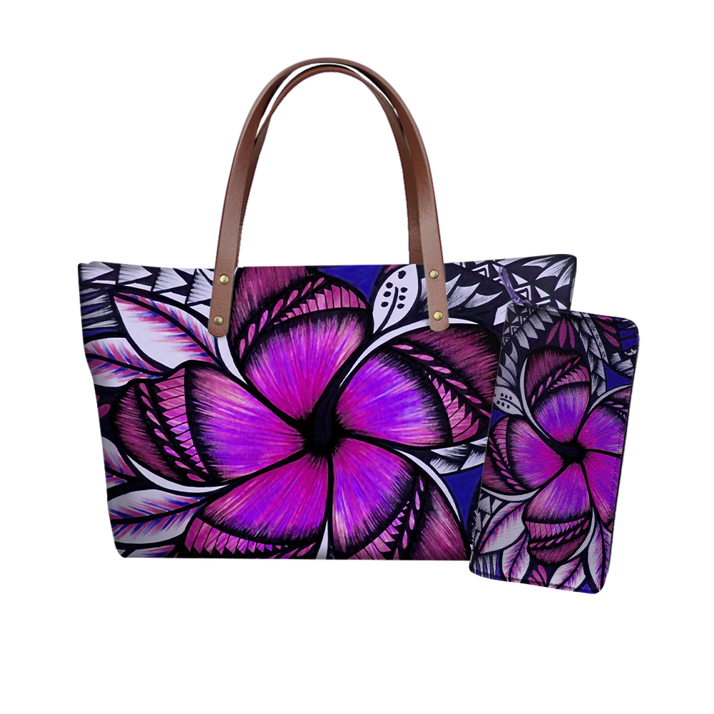 Handbags Wholesale Designer Inspired Polynesian Tribal Hawaiian Purple Handbags For Women Custom Luxury Purses And Handbags Sets