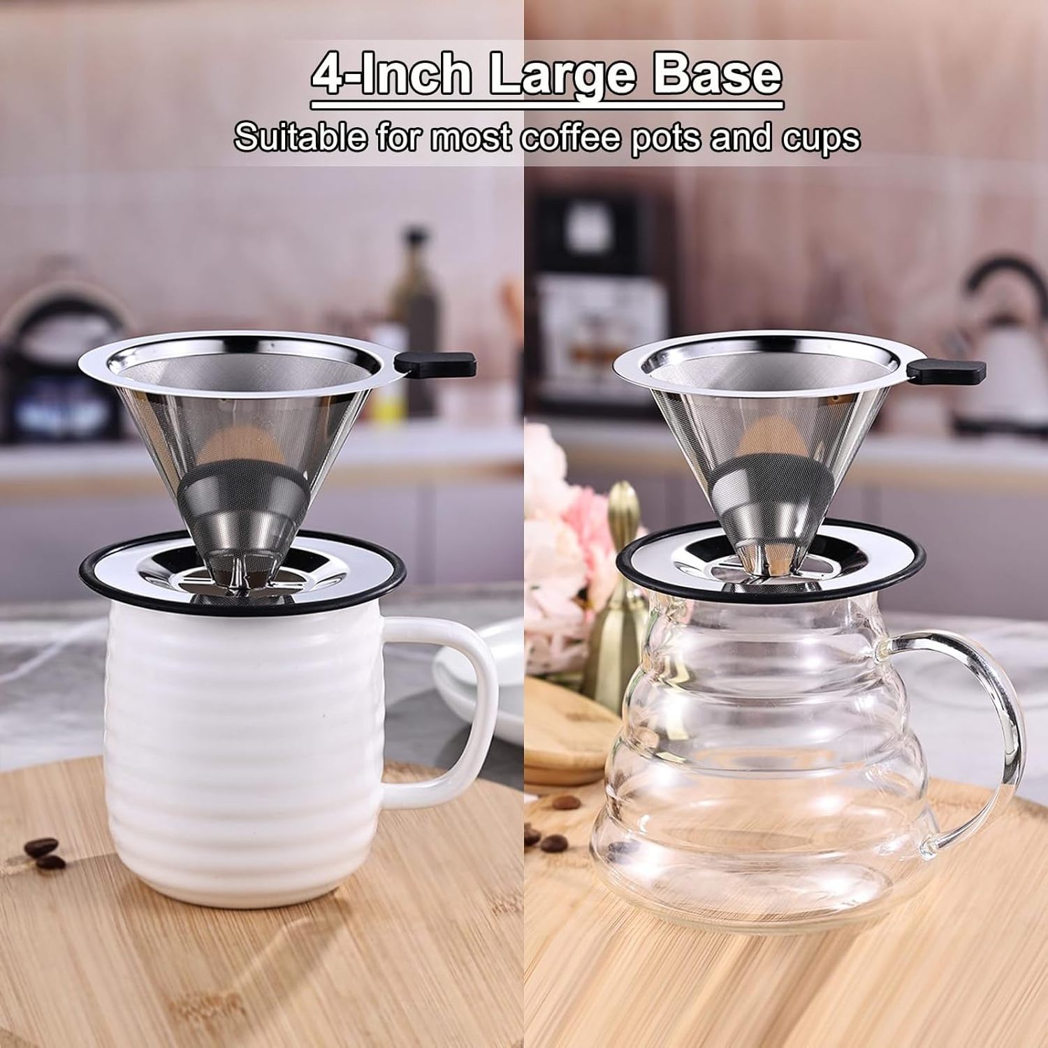 Pour Over Coffee Dripper Reusable Stainless Steel  Filter  Metal Coffee Strainer Single Cup Coffee Maker