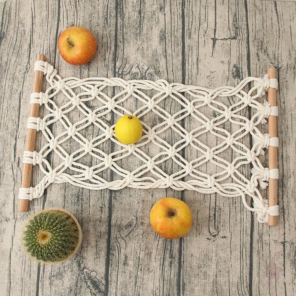 Hanging Fruit Hammock for Kitchen Under Cabinet Macrame Fruit Basket for Bananas Fruit Storage with Hooks for Kitchen