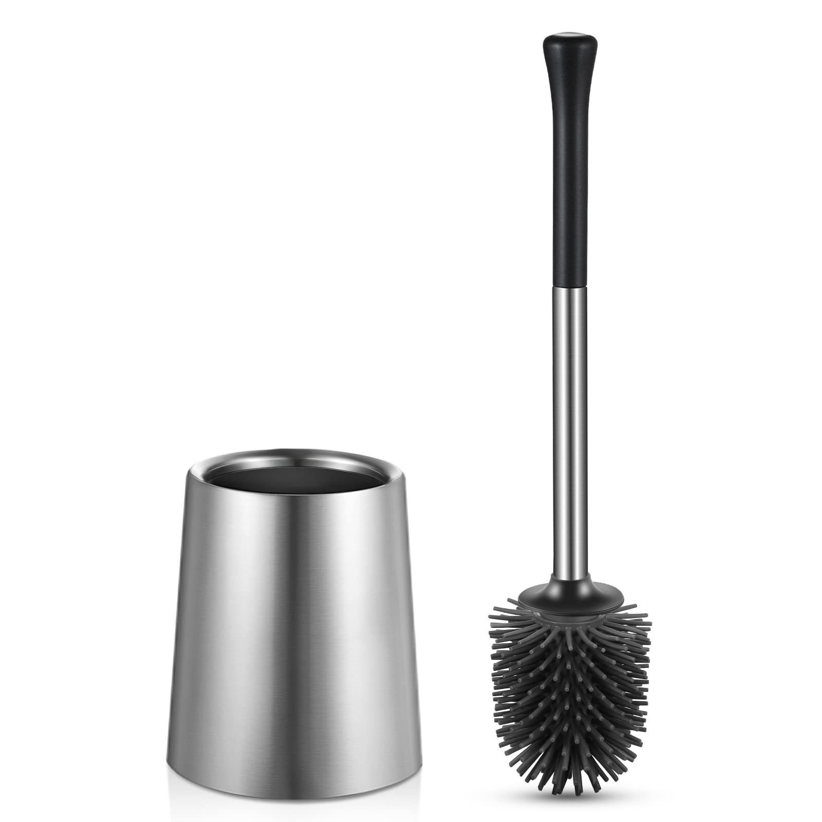 Toilet Bowl Brush Holder Set: Silicone Stainless Steel Deep Cleaning Toilet Cleaner Brush for Bathroom Restroom