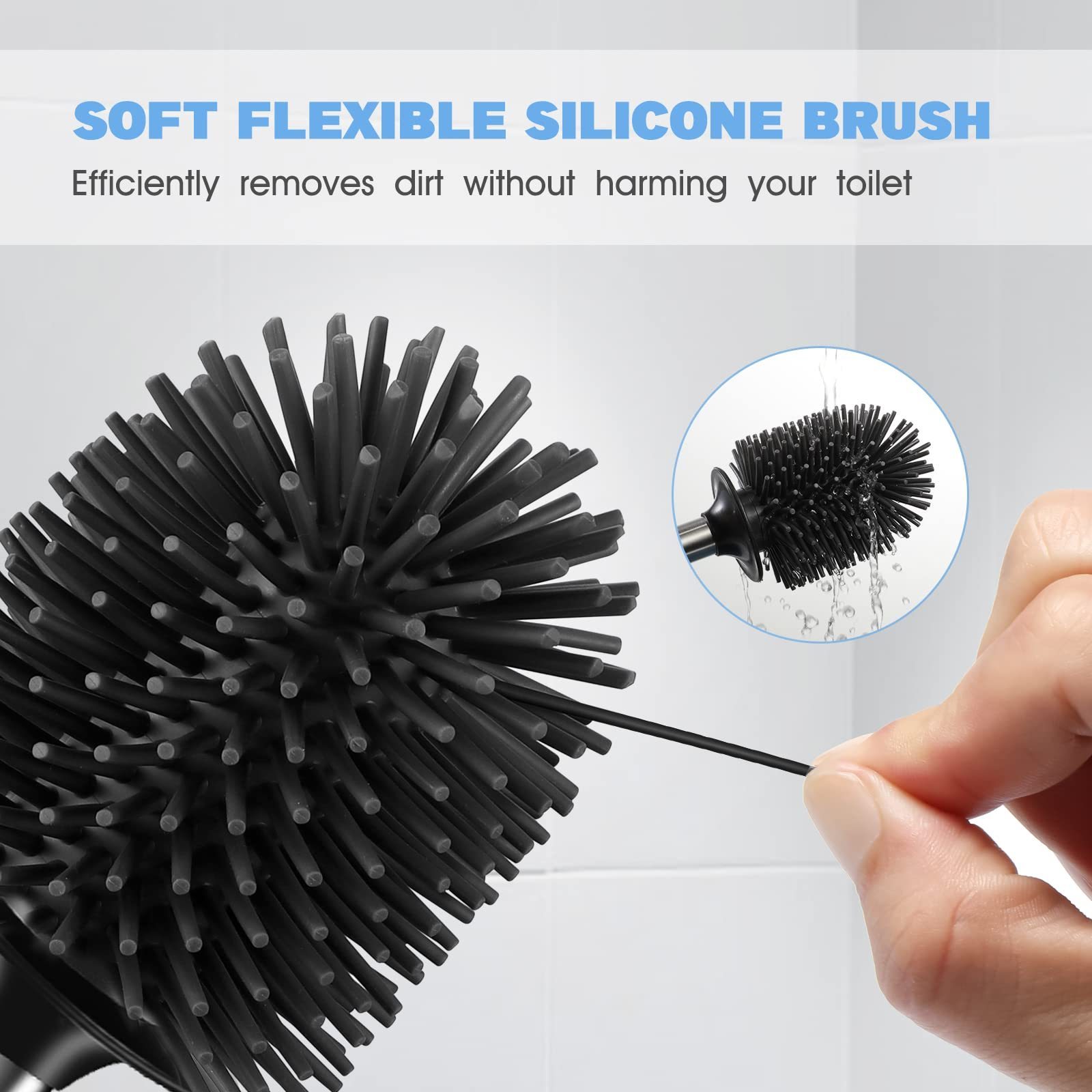 Toilet Bowl Brush Holder Set: Silicone Stainless Steel Deep Cleaning Toilet Cleaner Brush for Bathroom Restroom