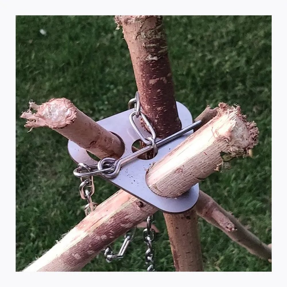 Outdoor Cooking Turn Branches into Campfire Tripod Stainless Steel Campfire Support Plate Adjustable Chain Camping Tripod Board