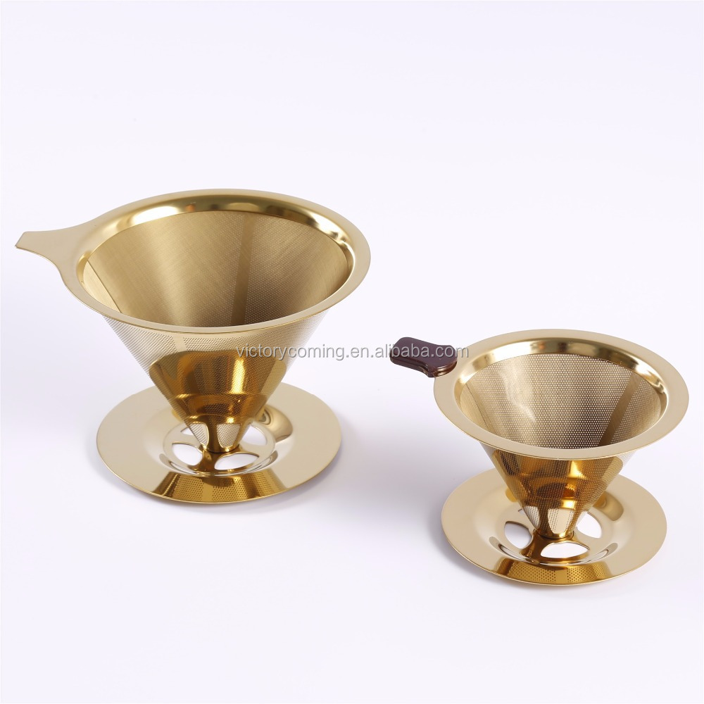 Titanium Coated Pour Over Cone Drip Reusable Stainless Steel Coffee Filter