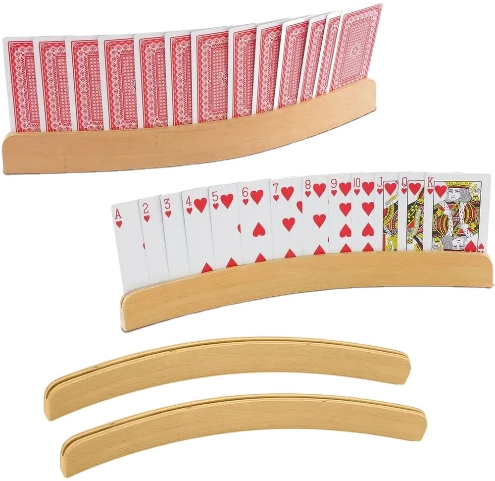 Wood Curved Playing Card Holder Racks Tray For Kids Seniors Adults Curved Wooden Playing Card Holders