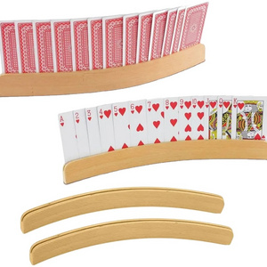 Wood Curved Playing Card Holder Racks Tray For Kids Seniors Adults Curved Wooden Playing Card Holders