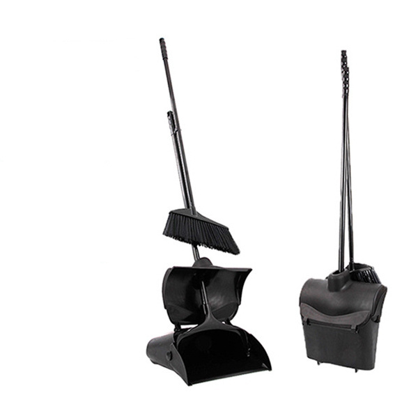 China Manufacturer Hotel Street Toilet Black Long Handle Commercial Executive Series Lobby Pro Broom Windproof Dustpan Cover Set