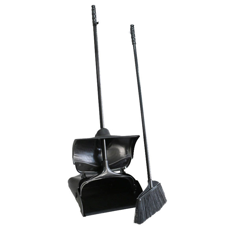 China Manufacturer Hotel Street Toilet Black Long Handle Commercial Executive Series Lobby Pro Broom Windproof Dustpan Cover Set